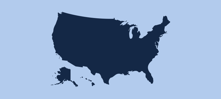 Silhouette of USA on light blue background
