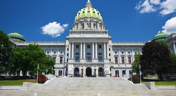 front view of the pennsylvania state house on a sunny day