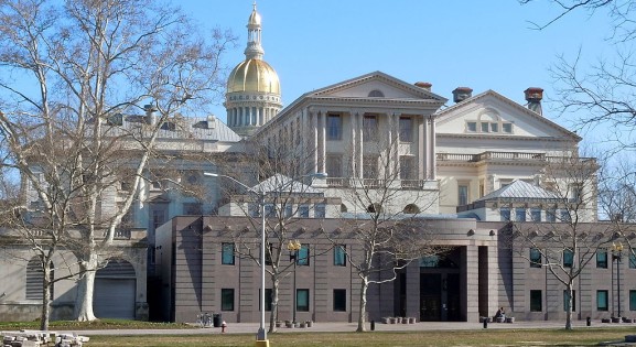 New Jersey state house front view on a clear day