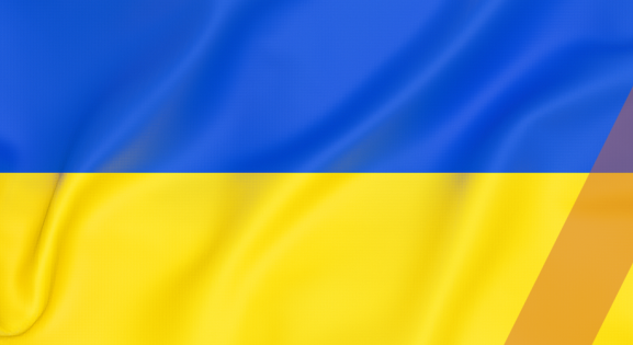 Blue and Yellow Ukrainian flag with orange CHPA overlay and Americares logo